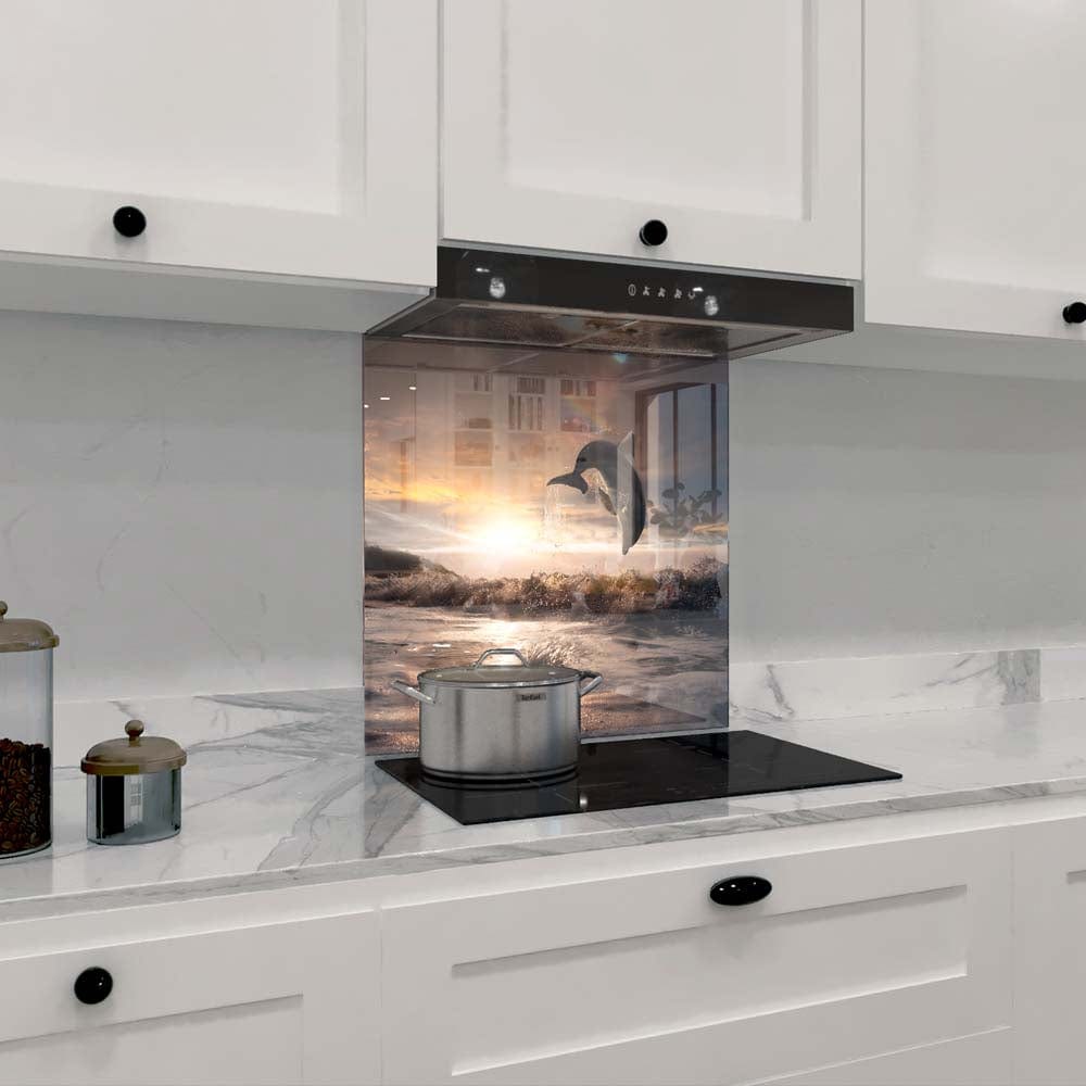 Leaping Dolphin Classic Glass Kitchen Splashback