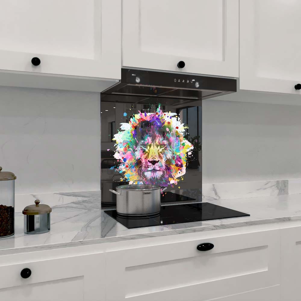 Paint Splash Lion Glass Kitchen Splashback
