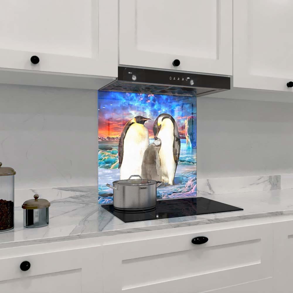 Penguin Family Glass Kitchen Splashback