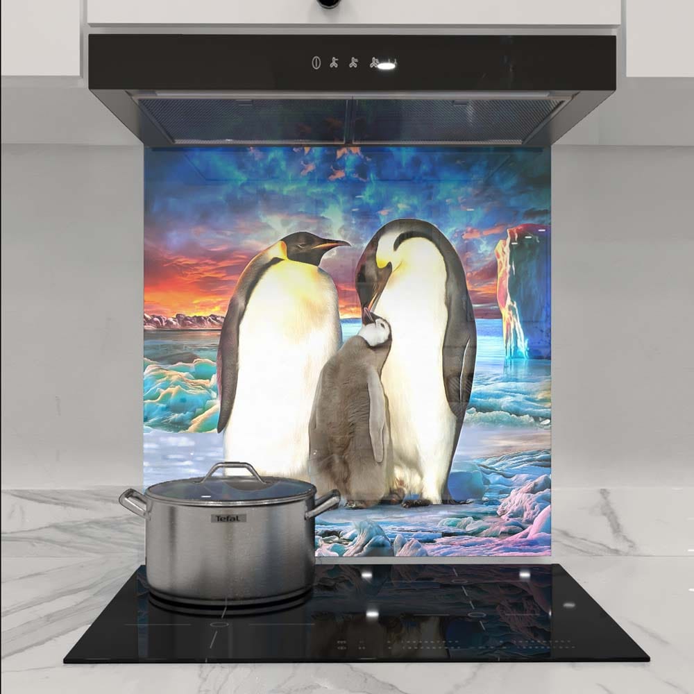 Penguin Family Glass Kitchen Splashback