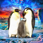 Penguin Family Glass Kitchen Splashback