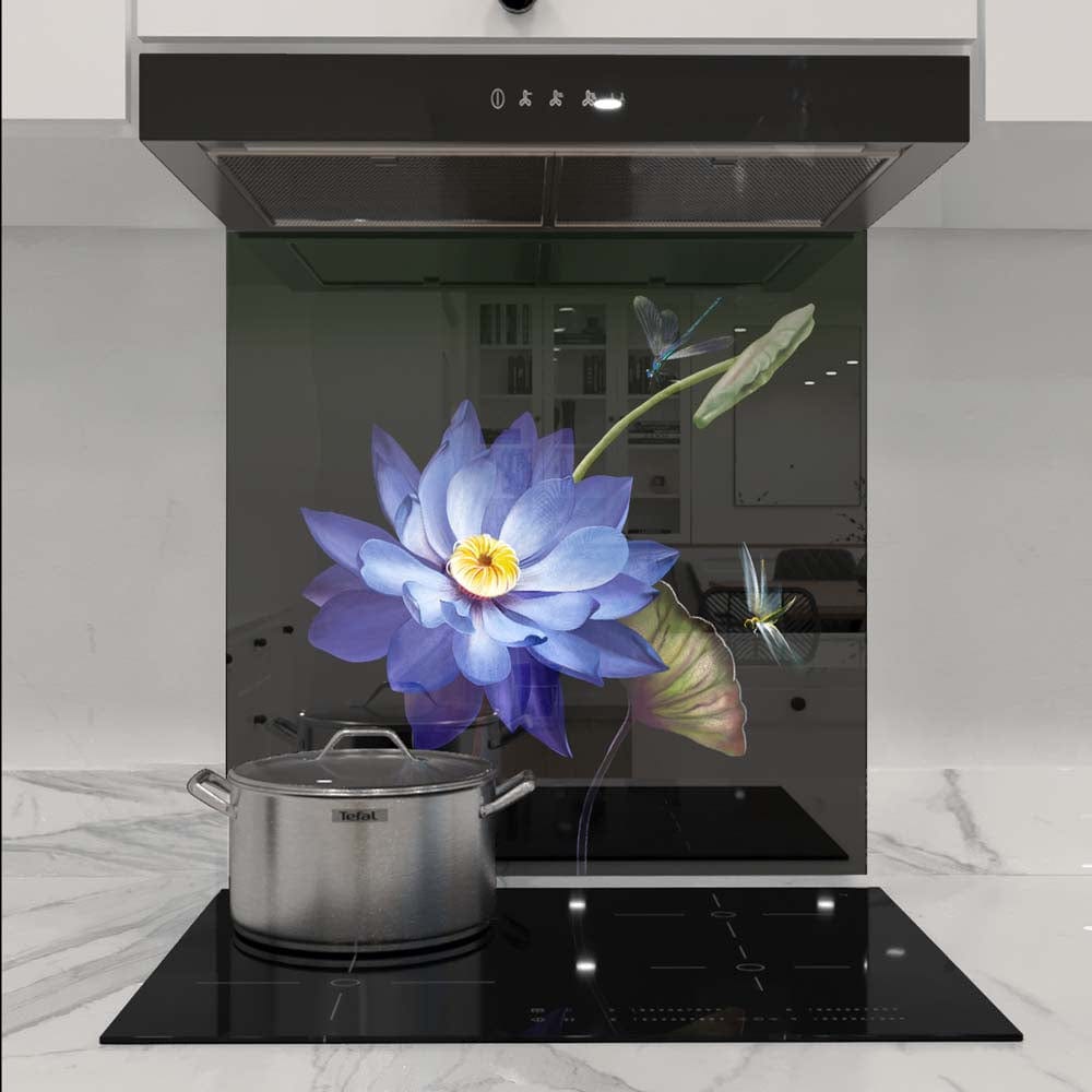 Purple Lotus Glass Kitchen Splashback