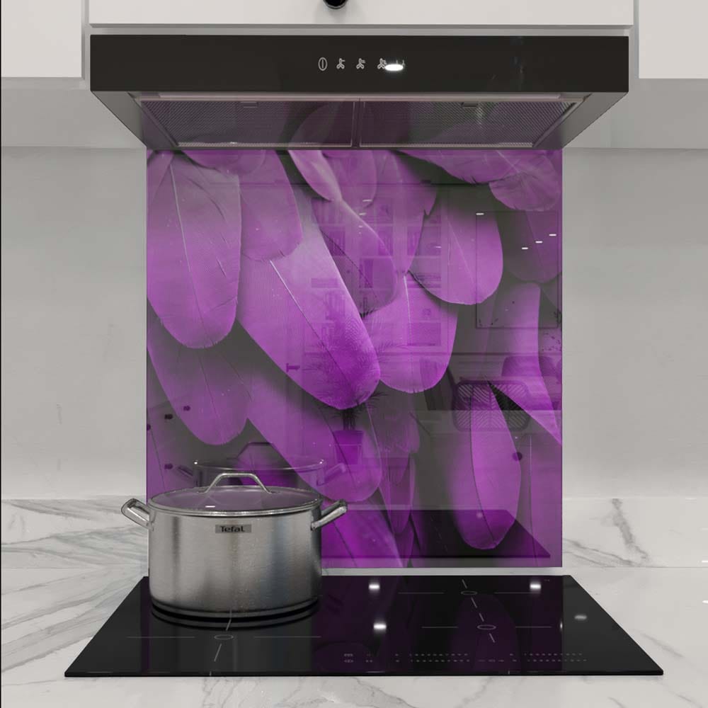 Purple Macaw Feathers Macro Photograph Glass Kitchen Splashback