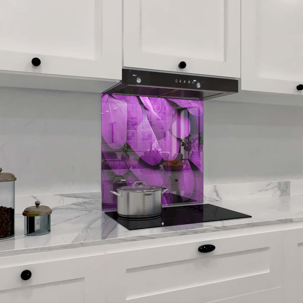 Purple Macaw Feathers Macro Photograph Glass Kitchen Splashback