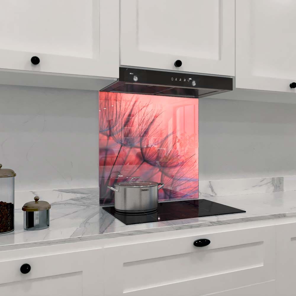 Red Dandelion Glass Kitchen Splashback