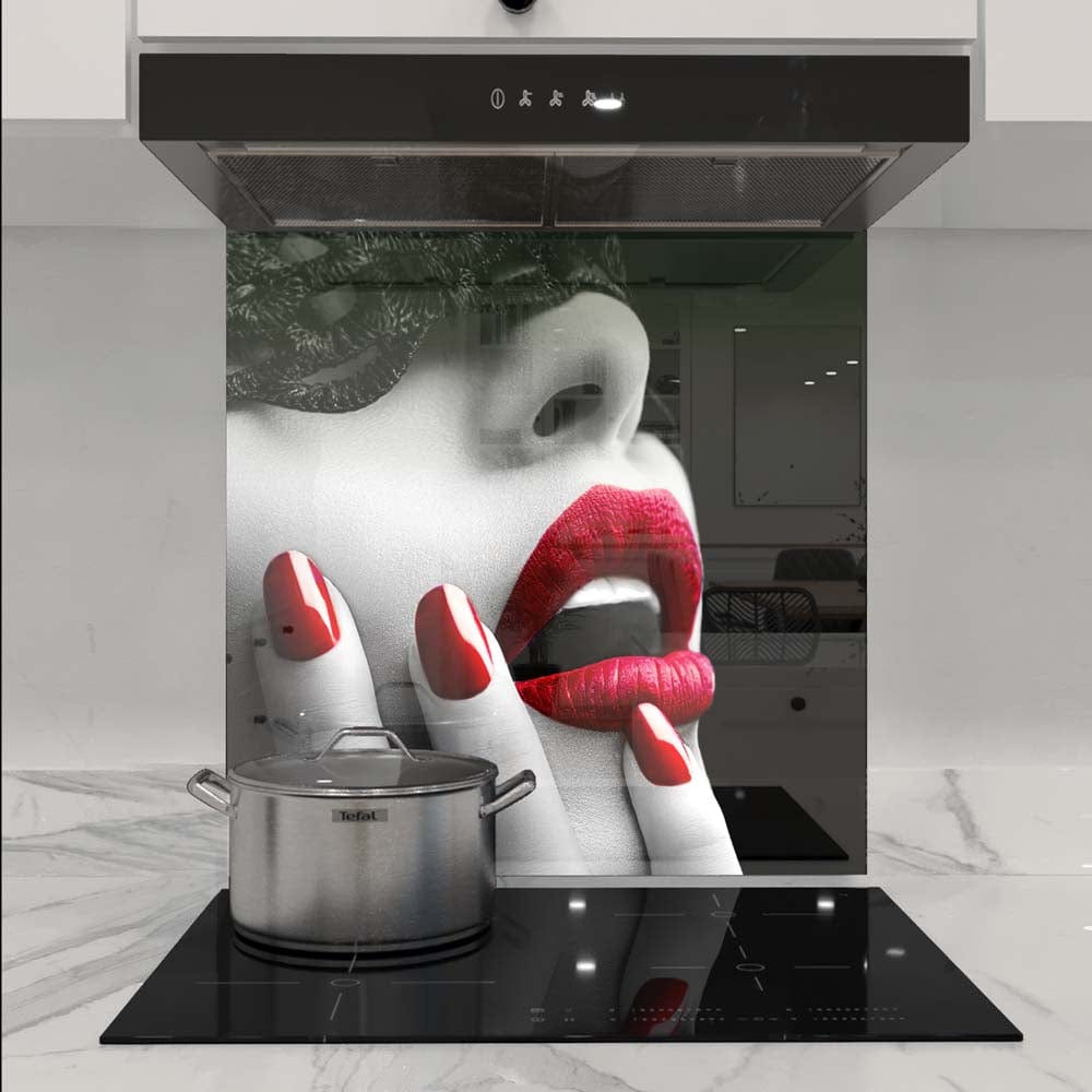 Red Lip and Nails Glass Kitchen Splashback