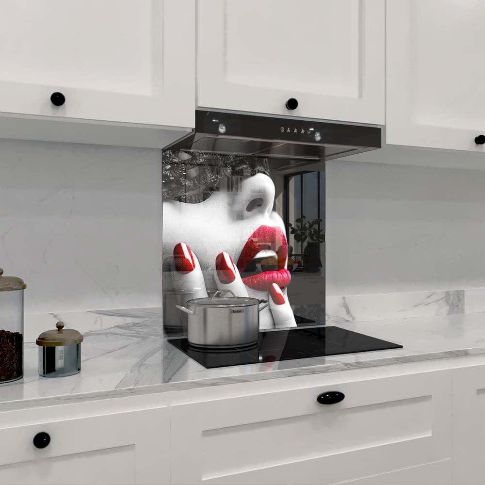 Red Lip and Nails Glass Kitchen Splashback