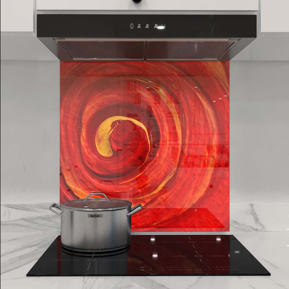 Red Paint Spiral Glass Kitchen Splashback