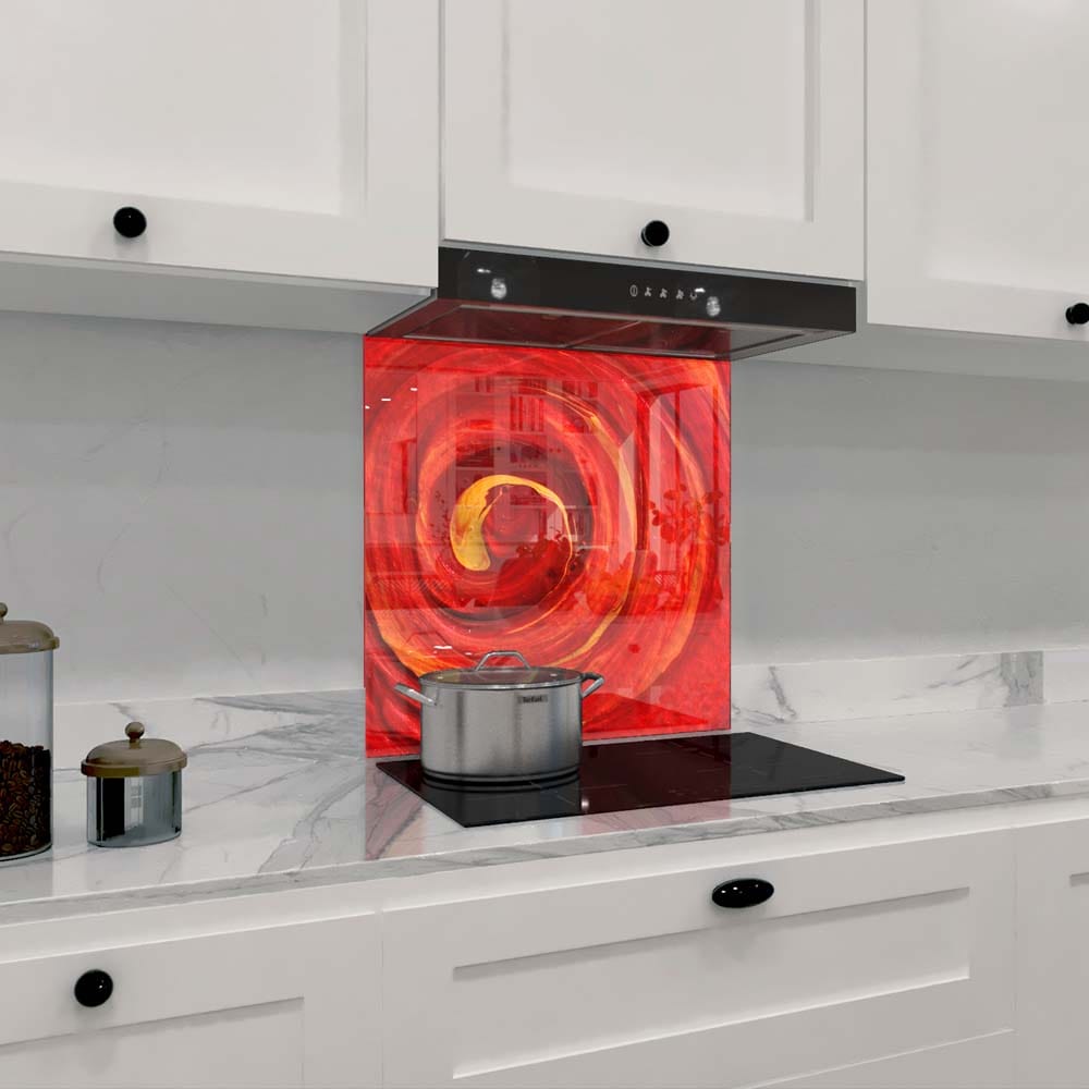 Red Paint Spiral Glass Kitchen Splashback