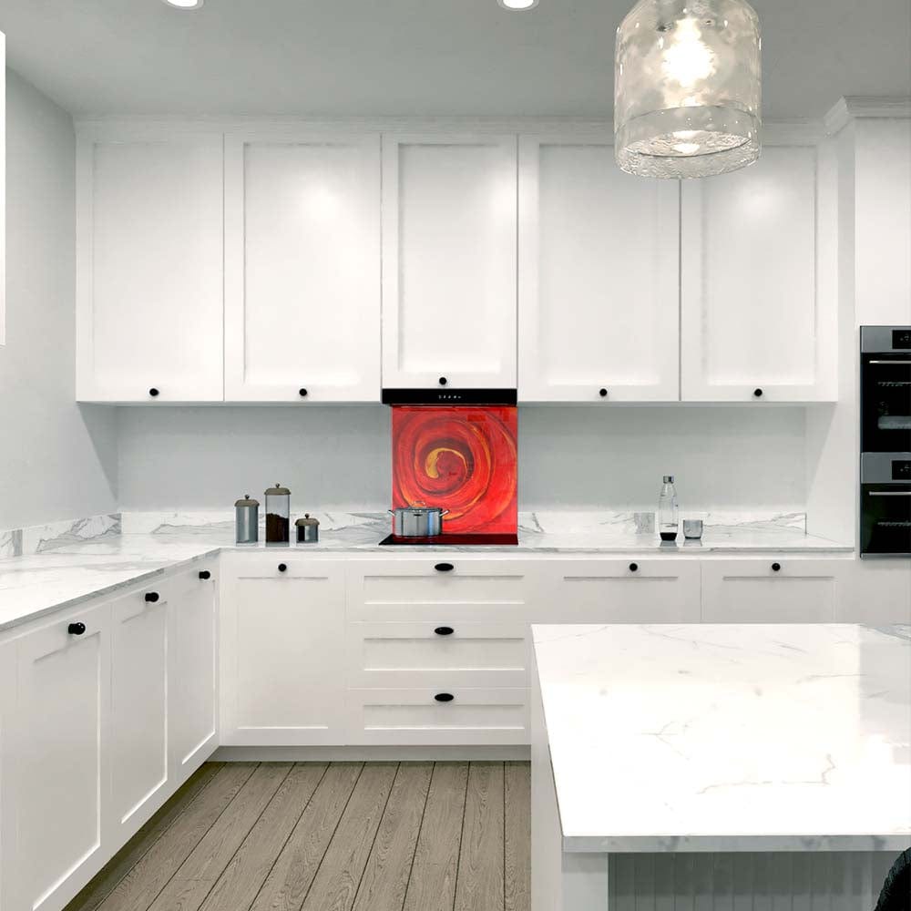 Red Paint Spiral Glass Kitchen Splashback