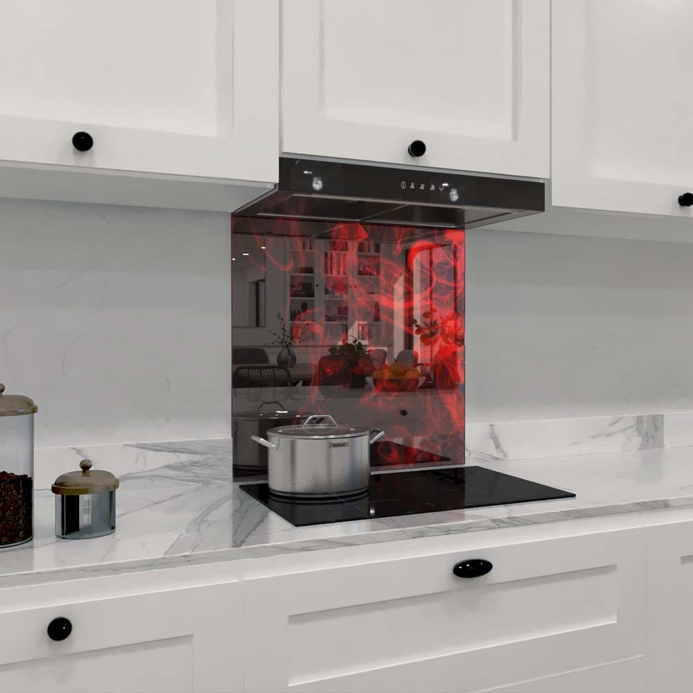 Red Smoke Glass Kitchen Splashback