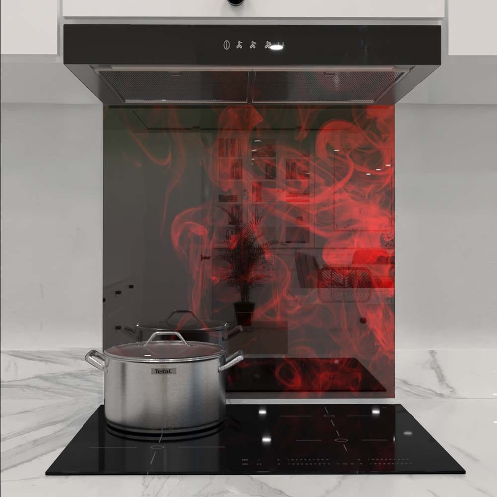 Red Smoke Glass Kitchen Splashback