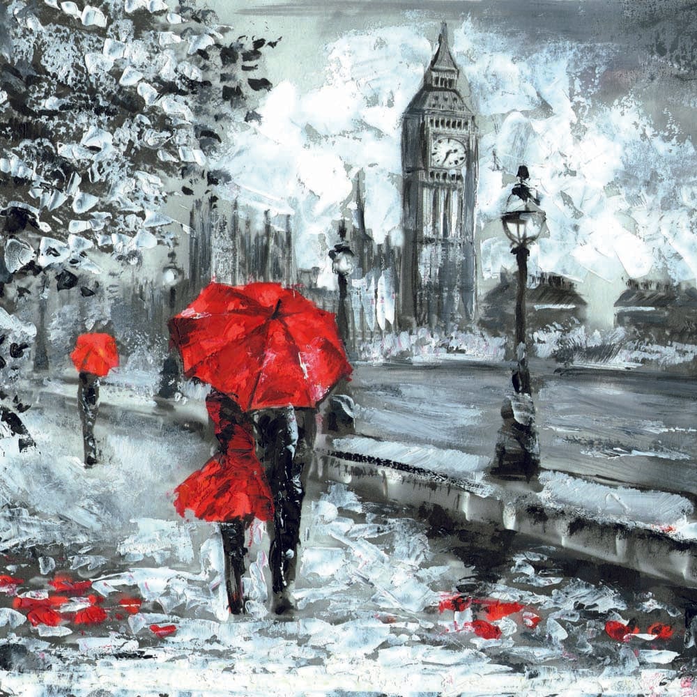 Red Umbrellas in London Glass Kitchen Splashback