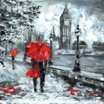 Red Umbrellas in London Glass Kitchen Splashback