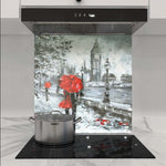 Red Umbrellas in London Glass Kitchen Splashback