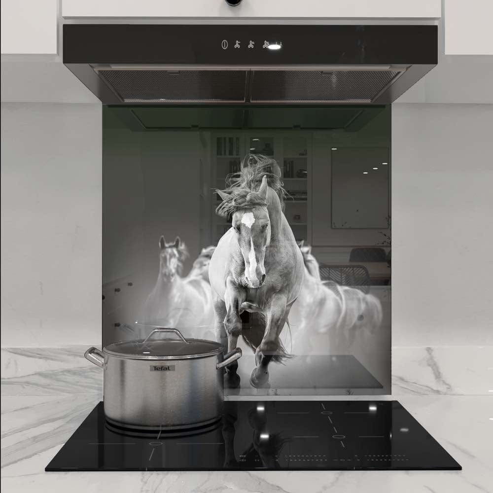 Running Horses Glass Kitchen Splashback