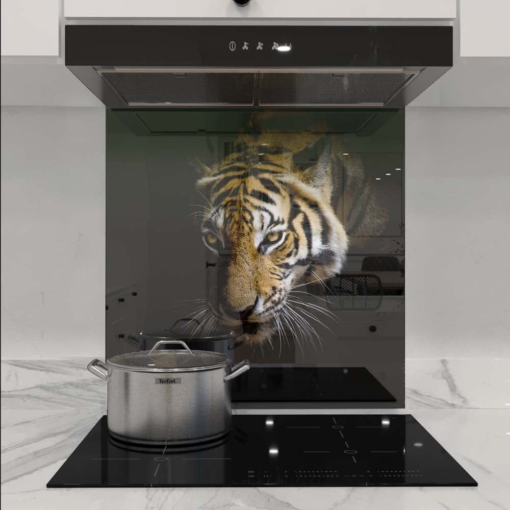 Side-Facing Tiger Glass Kitchen Splashback