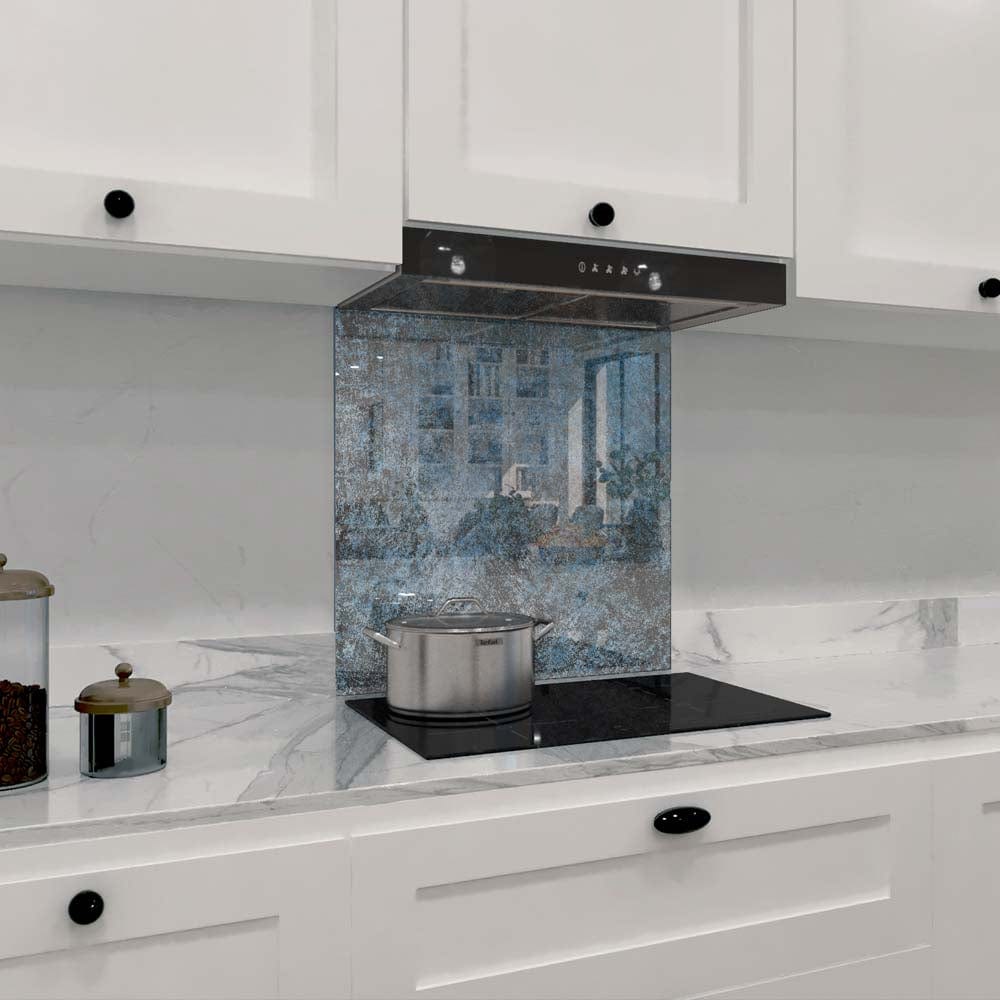 Textured Blue Glass Kitchen Splashback