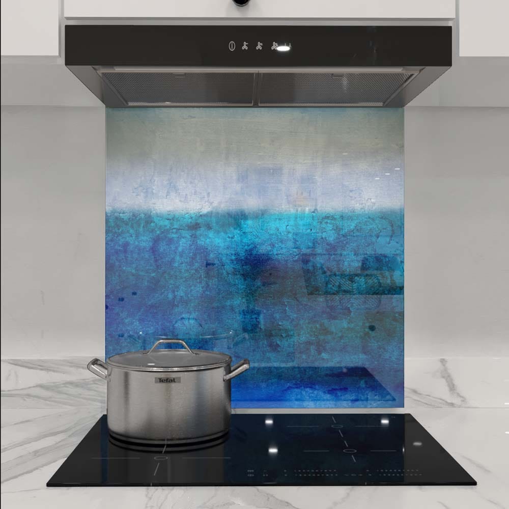 Textured Shades of Blue Glass Kitchen Splashback