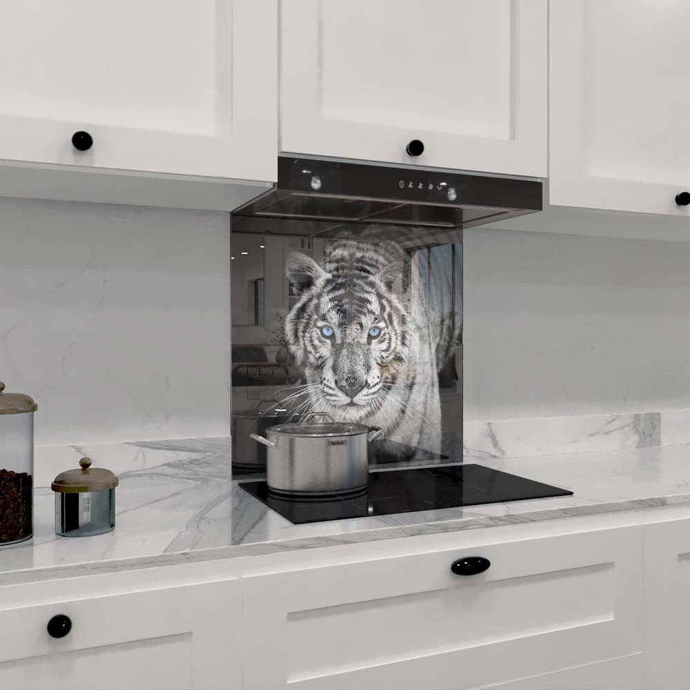 Tiger with Blue Eyes Glass Kitchen Splashback