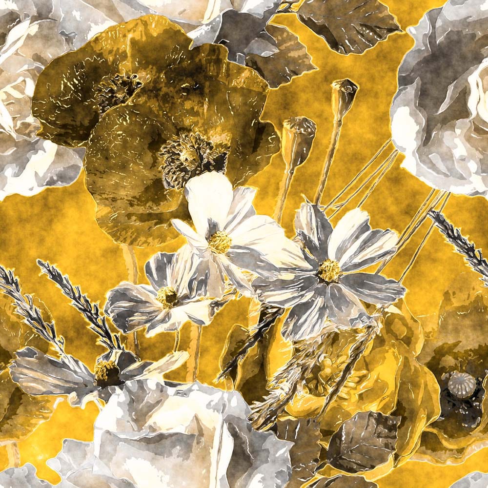 White and Yellow Flowers Glass Kitchen Splashback