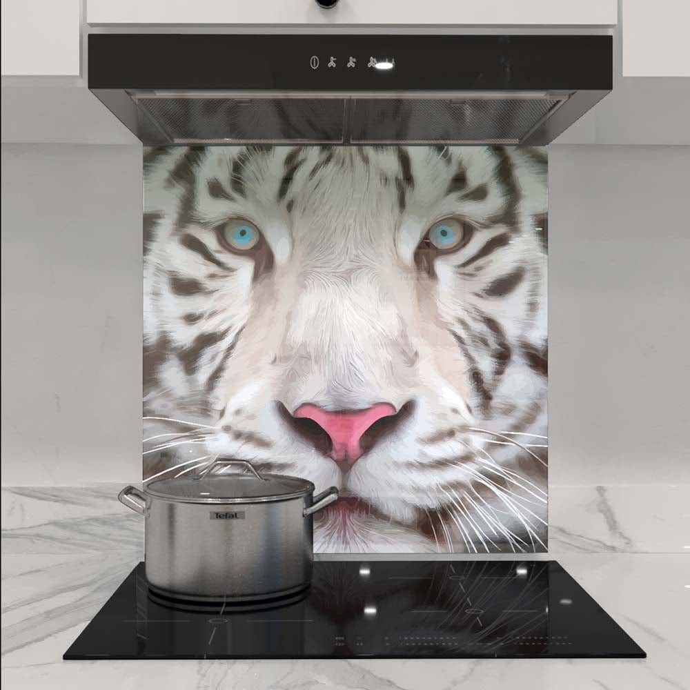 White Tiger Glass Kitchen Splashback