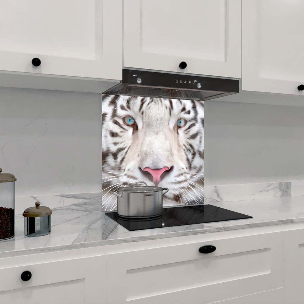 White Tiger Glass Kitchen Splashback