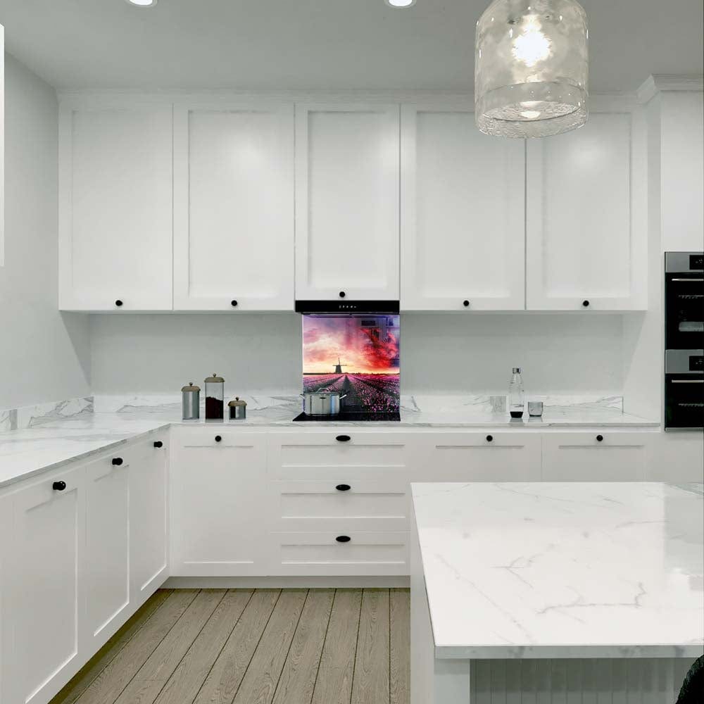 Windmill and Tulips Glass Kitchen Splashback