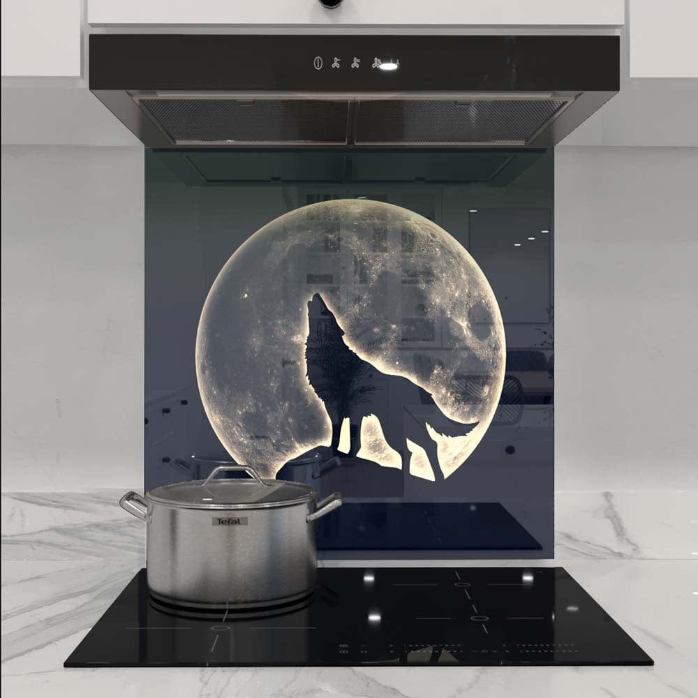 Wolf Under the Moon Glass Kitchen Splashback