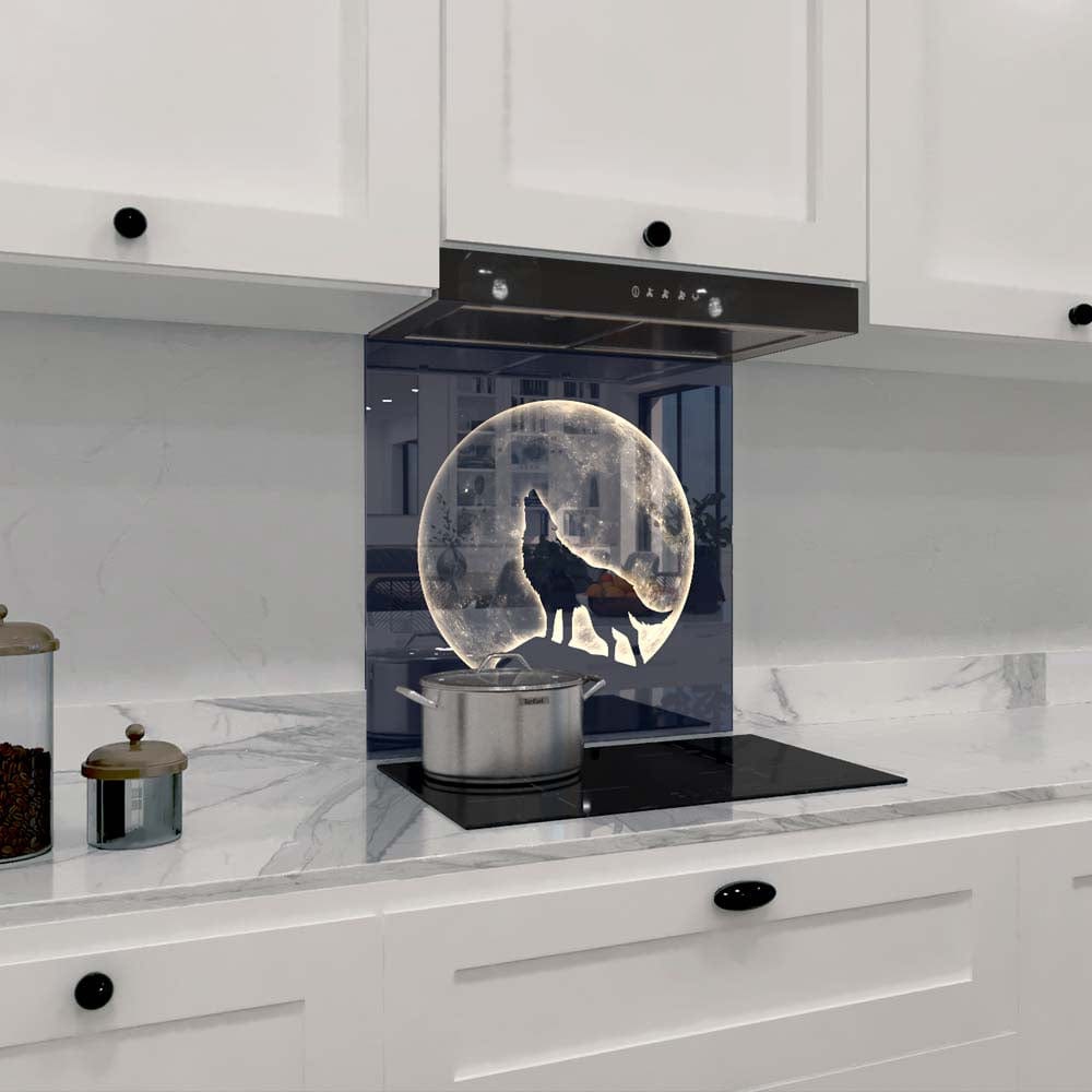 Wolf Under the Moon Glass Kitchen Splashback