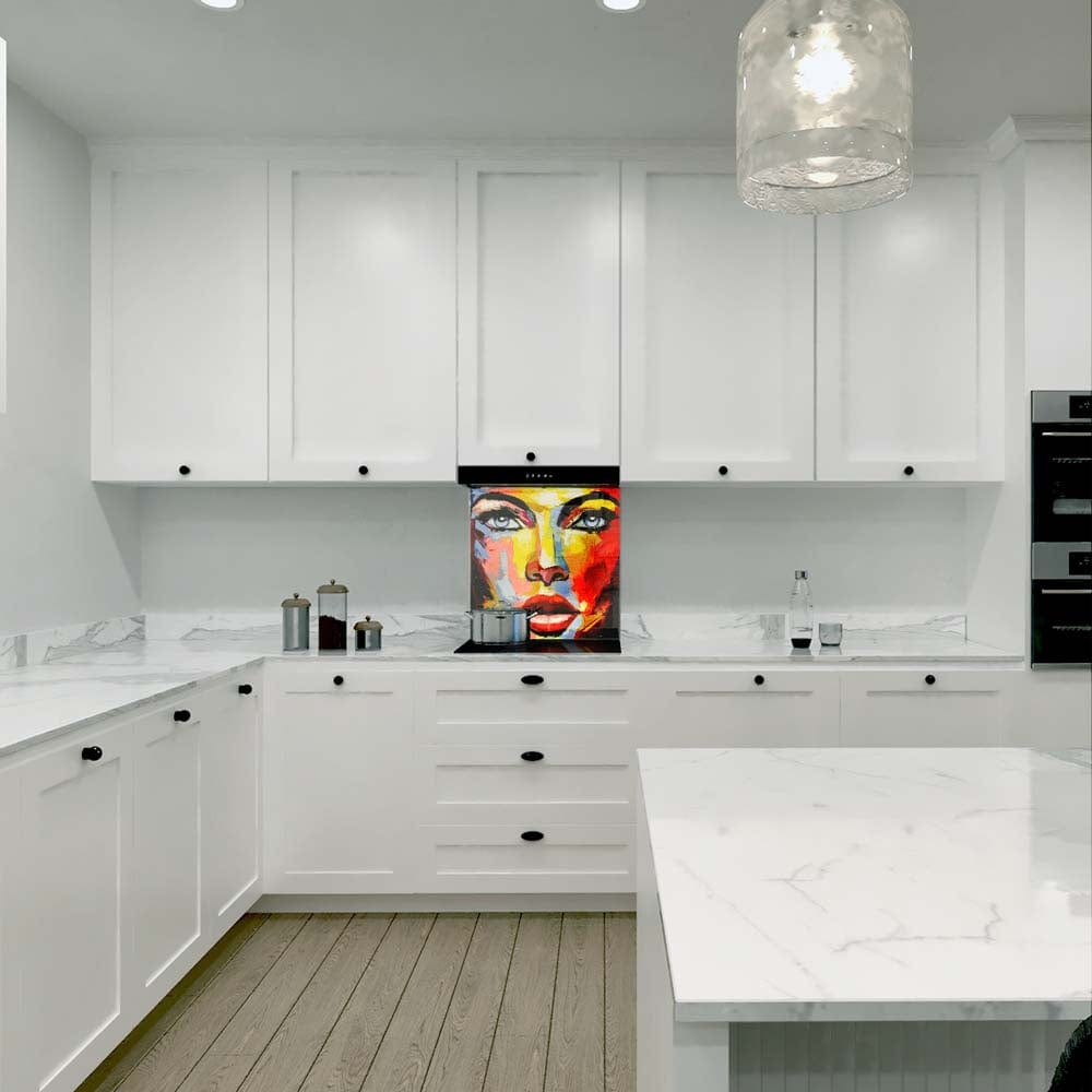 Woman Painting Glass Kitchen Splashback