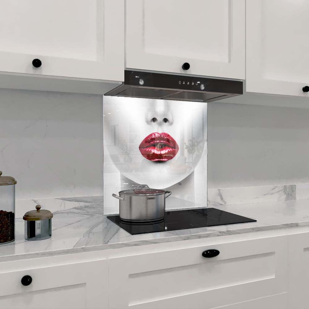 Woman with Red Lips Glass Kitchen Splashback