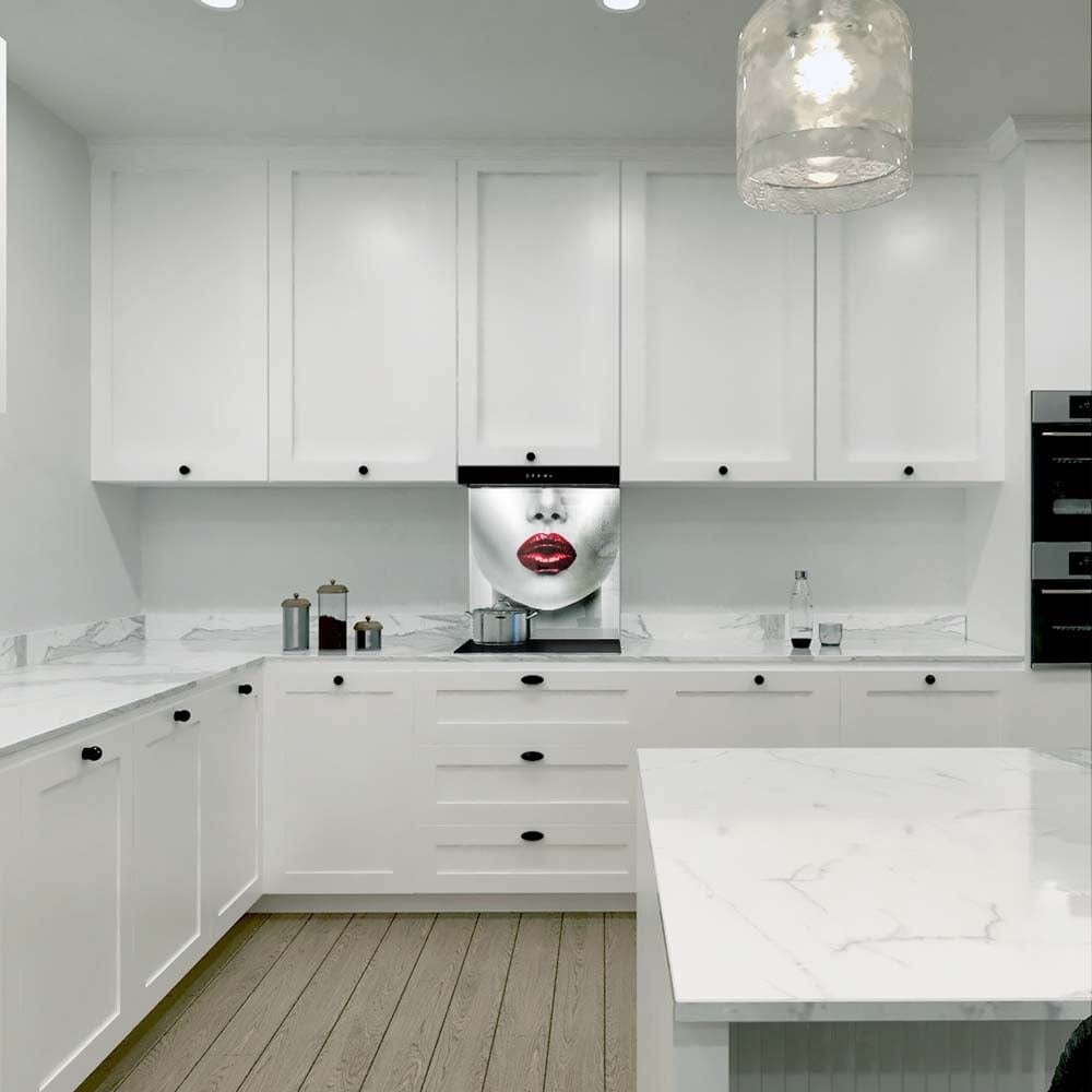 Woman with Red Lips Glass Kitchen Splashback