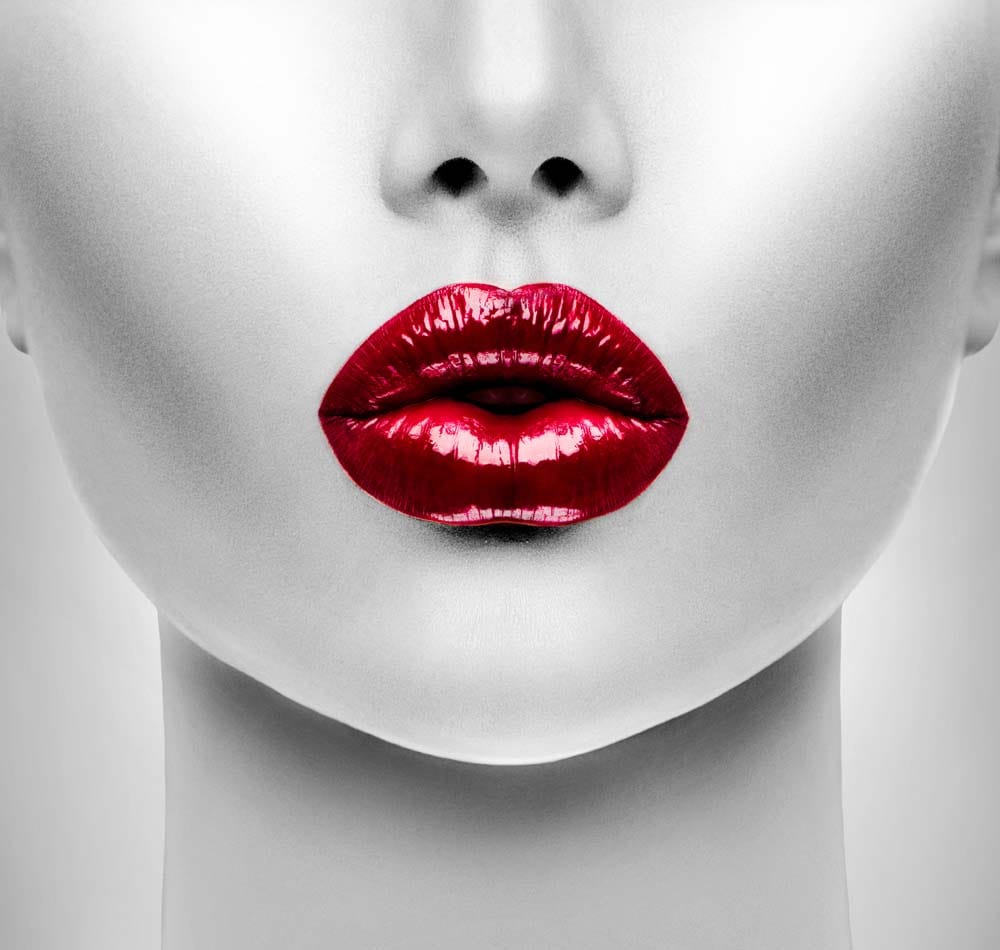Woman with Red Lips Glass Kitchen Splashback