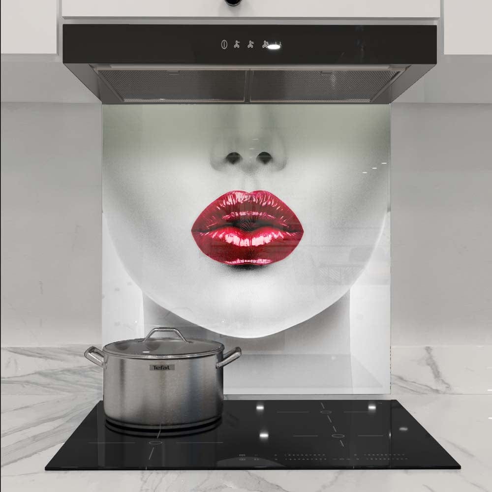 Woman with Red Lips Glass Kitchen Splashback