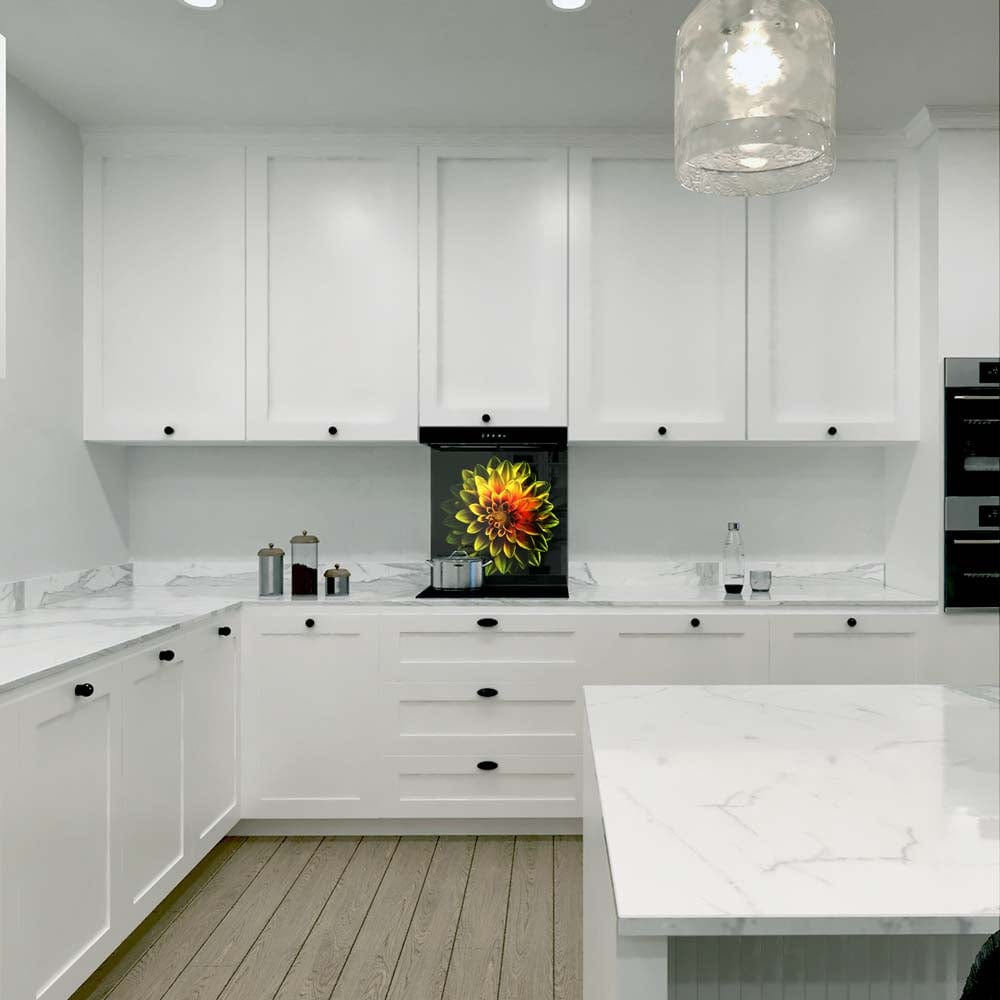 Yellow Dahlia Glass Kitchen Splashback