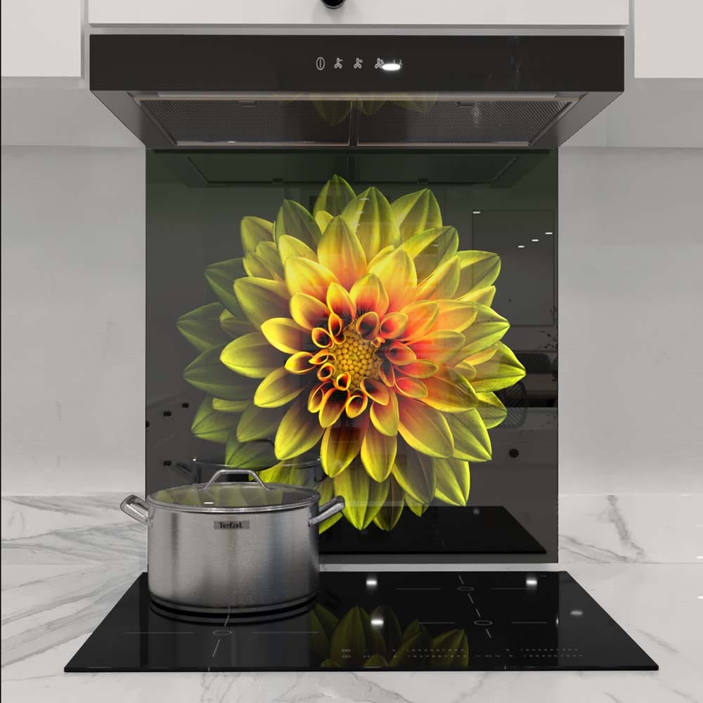 Yellow Dahlia Glass Kitchen Splashback