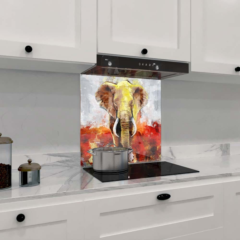 Yellow Elephant Glass Kitchen Splashback