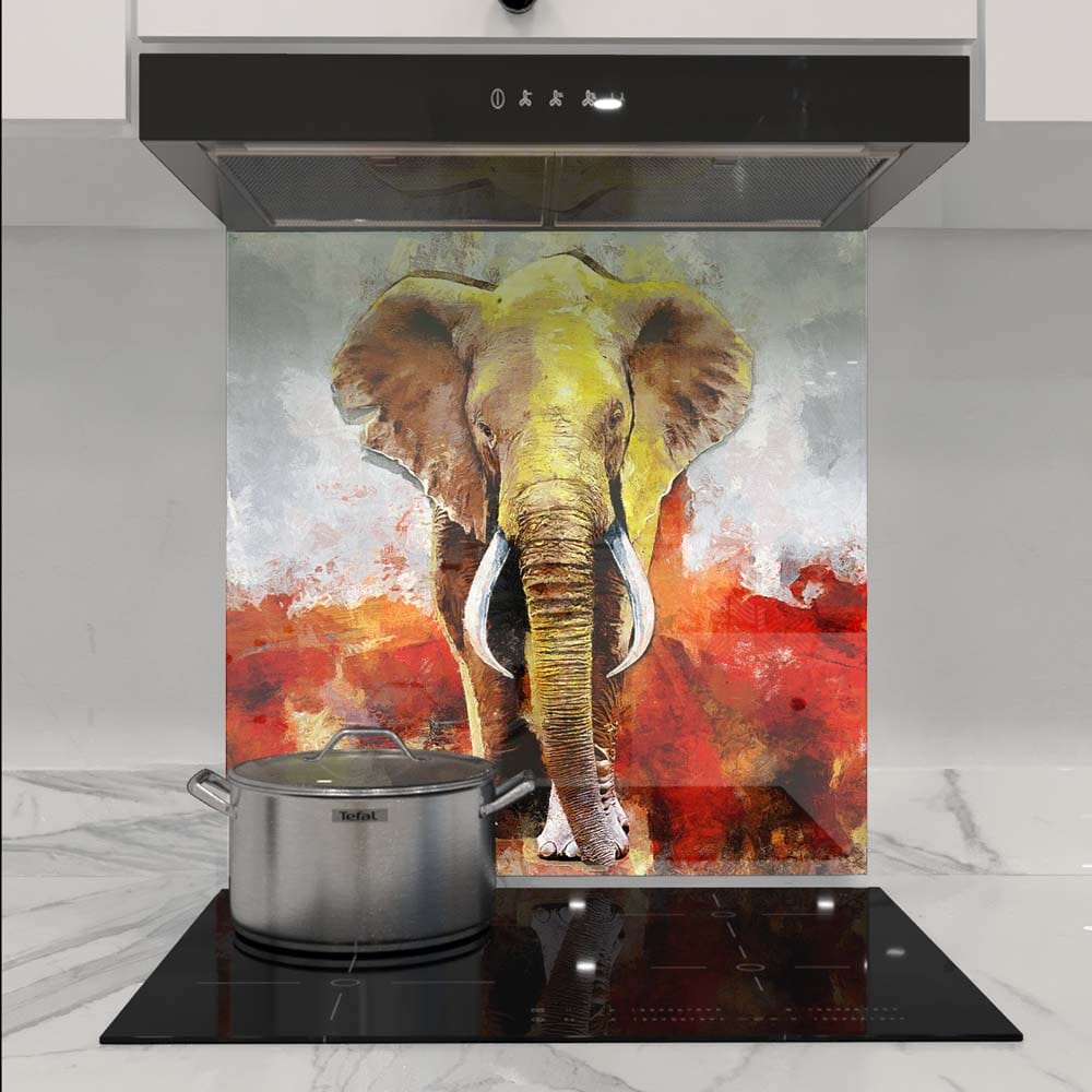 Yellow Elephant Glass Kitchen Splashback