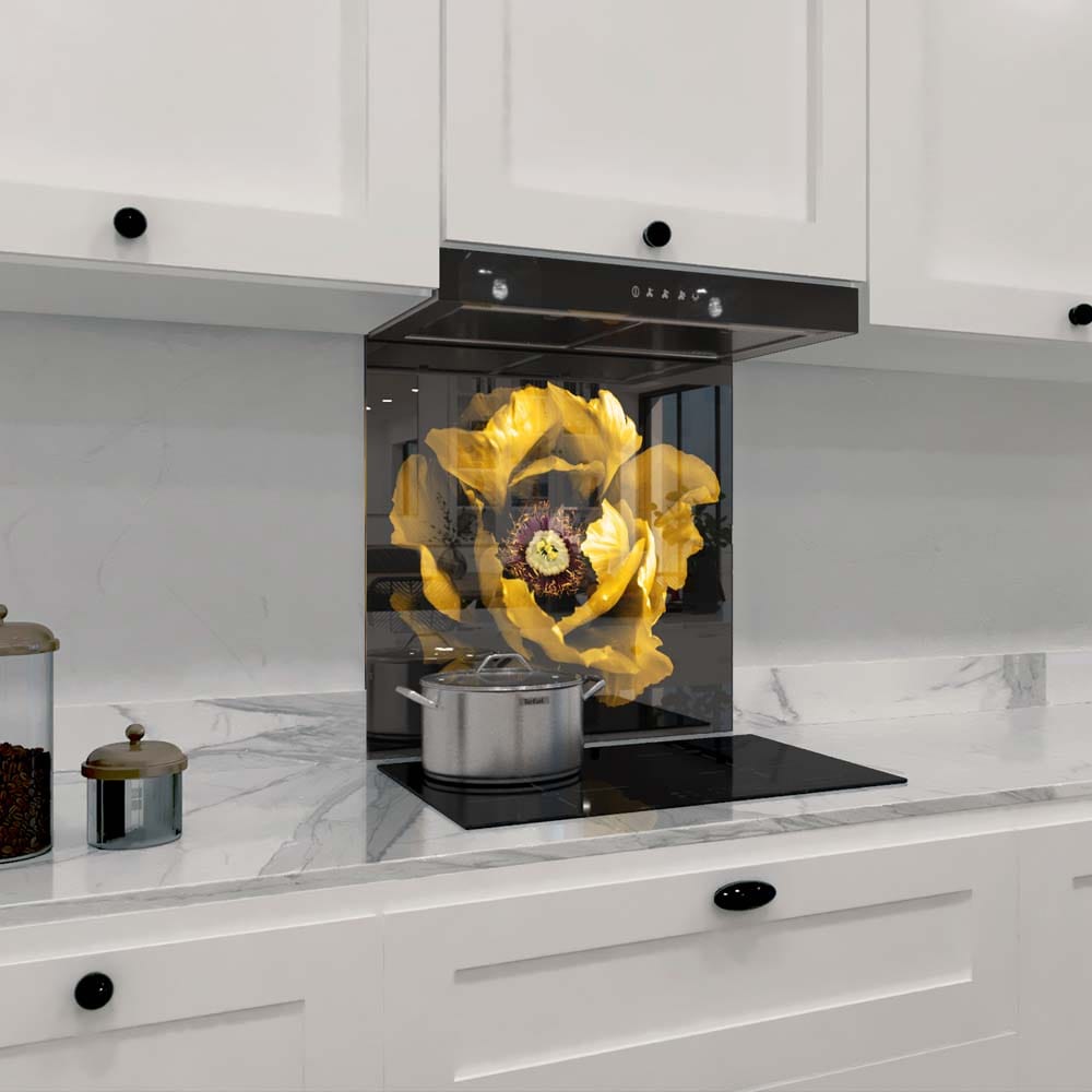 Yellow Peony Glass Kitchen Splashback