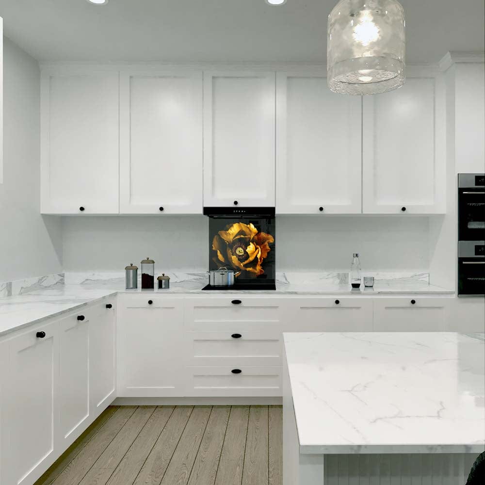 Yellow Peony Glass Kitchen Splashback